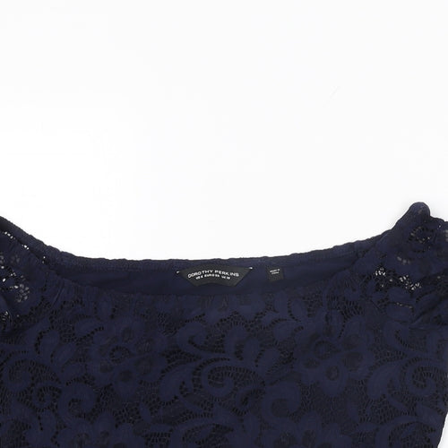 Dorothy Perkins Womens Blue Floral Nylon Basic T-Shirt Size 10 Off the Shoulder