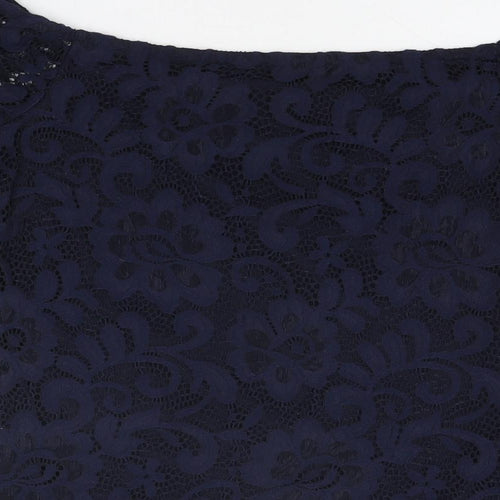 Dorothy Perkins Womens Blue Floral Nylon Basic T-Shirt Size 10 Off the Shoulder