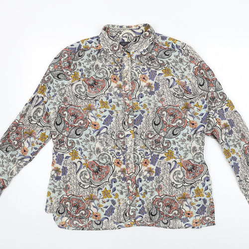 Marks and Spencer Womens White Floral Cotton Basic Button-Up Size 12 Collared