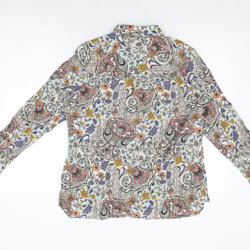 Marks and Spencer Womens White Floral Cotton Basic Button-Up Size 12 Collared