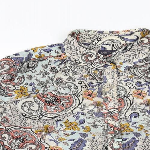 Marks and Spencer Womens White Floral Cotton Basic Button-Up Size 12 Collared