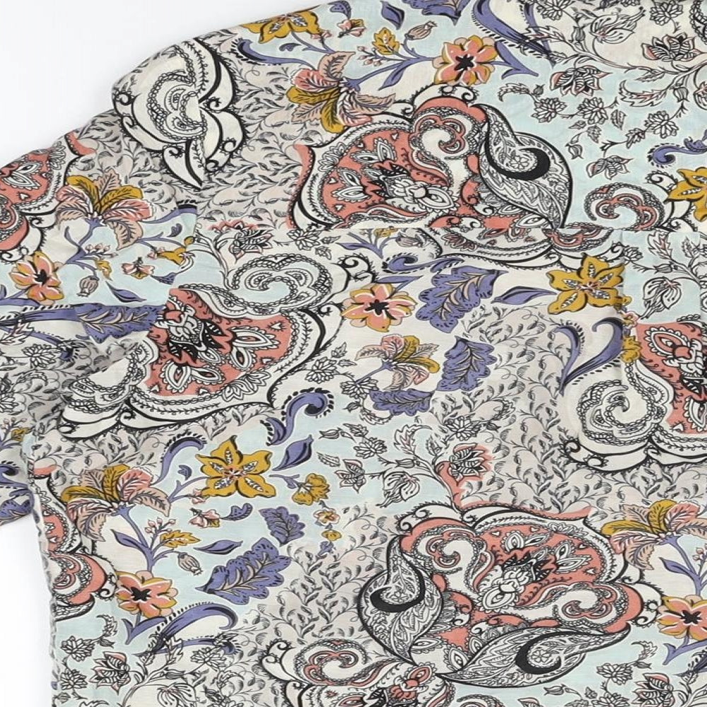 Marks and Spencer Womens White Floral Cotton Basic Button-Up Size 12 Collared