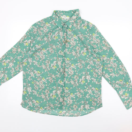 NEXT Womens Green Floral Polyester Basic Button-Up Size 14 Collared