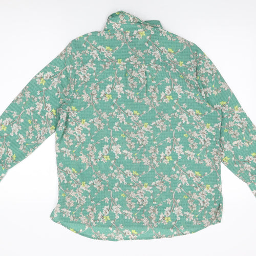 NEXT Womens Green Floral Polyester Basic Button-Up Size 14 Collared
