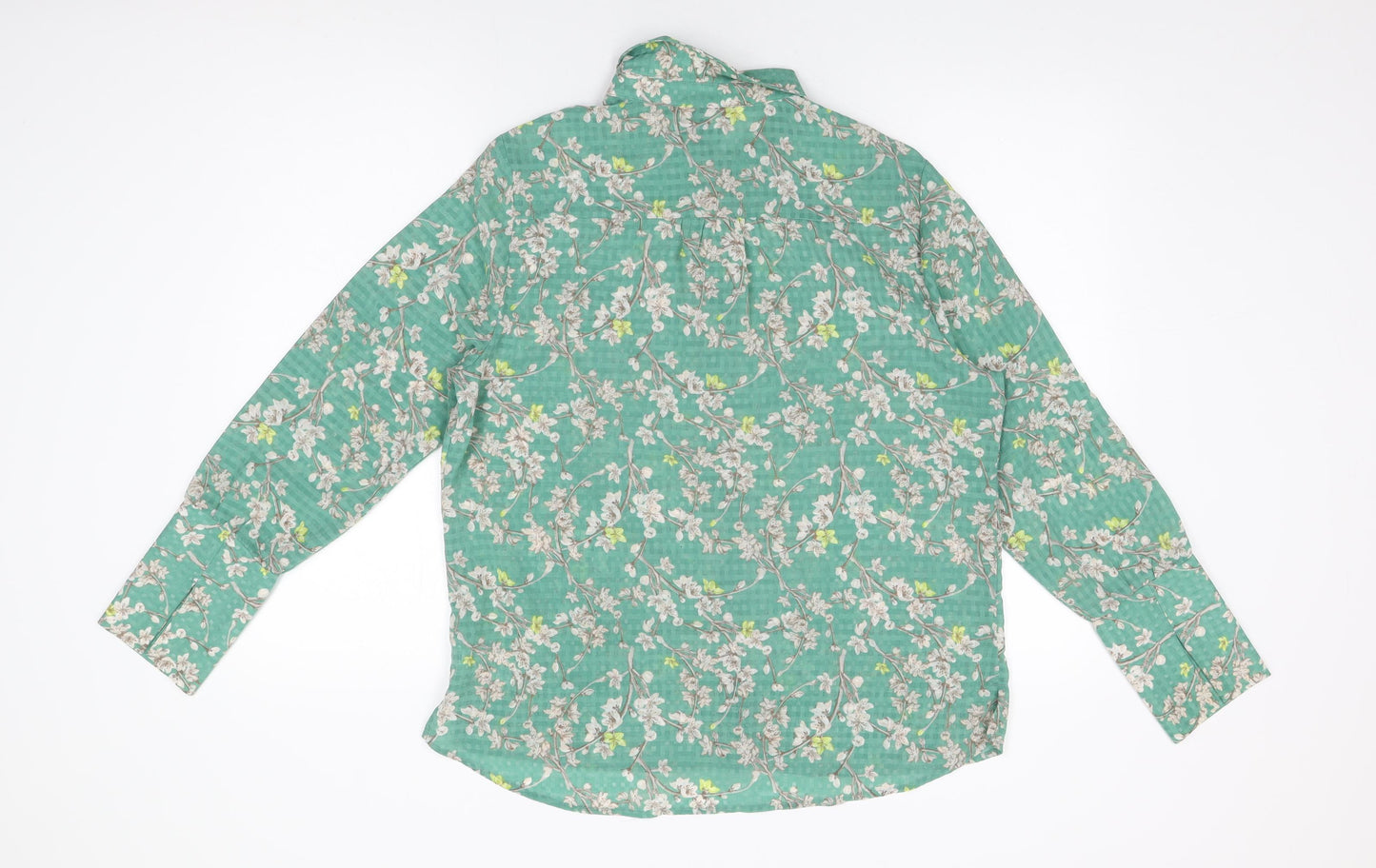 NEXT Womens Green Floral Polyester Basic Button-Up Size 14 Collared