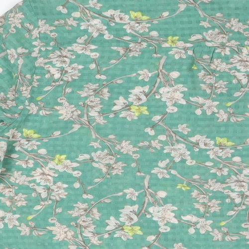 NEXT Womens Green Floral Polyester Basic Button-Up Size 14 Collared