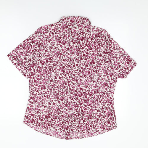 Marks and Spencer Womens White Floral Polyester Basic Button-Up Size 14 Collared