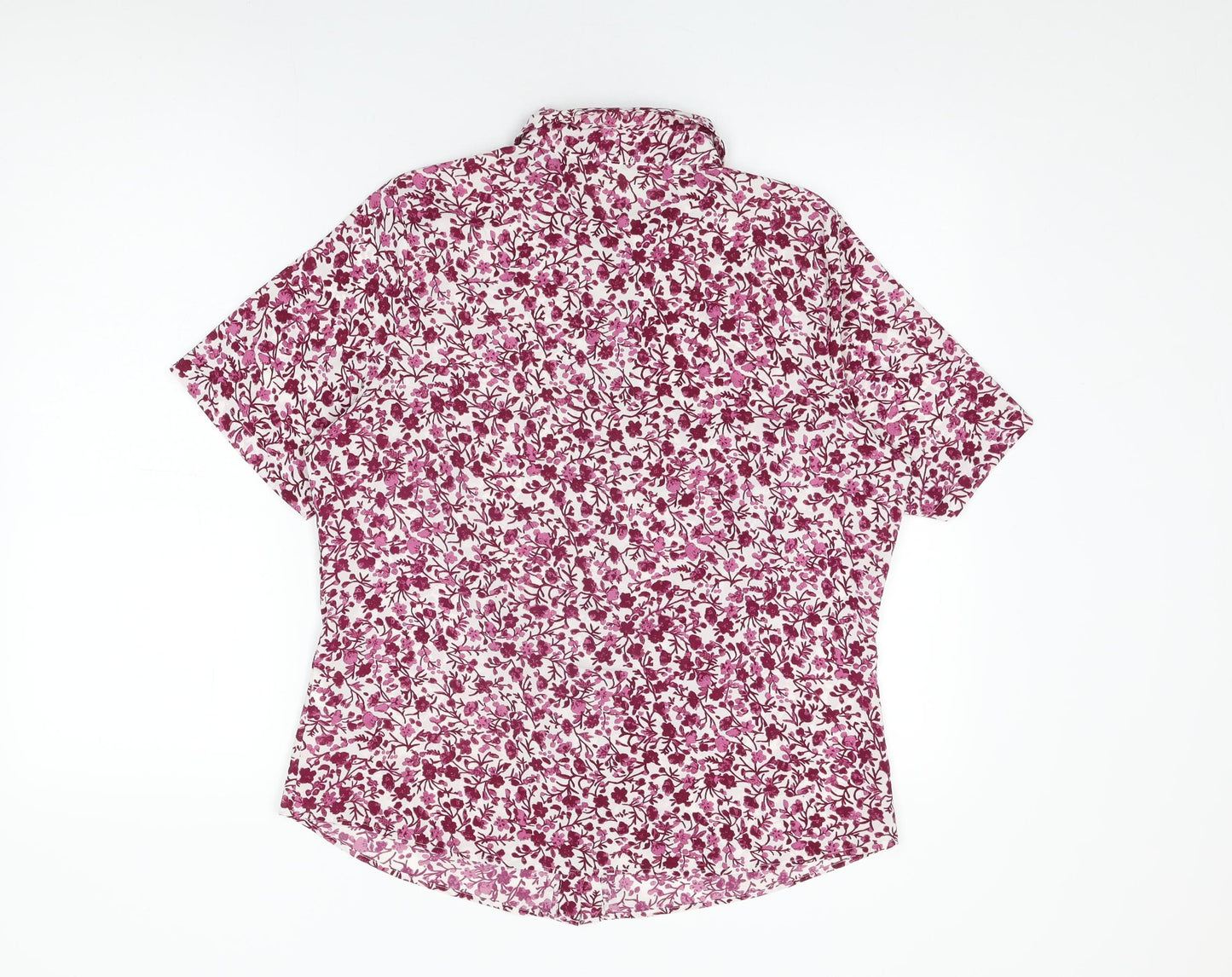 Marks and Spencer Womens White Floral Polyester Basic Button-Up Size 14 Collared