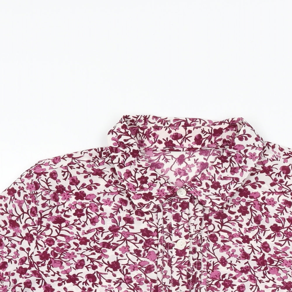 Marks and Spencer Womens White Floral Polyester Basic Button-Up Size 14 Collared