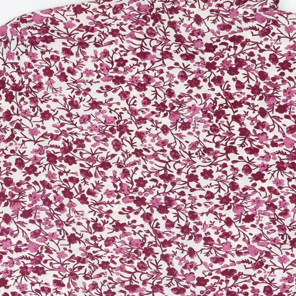 Marks and Spencer Womens White Floral Polyester Basic Button-Up Size 14 Collared