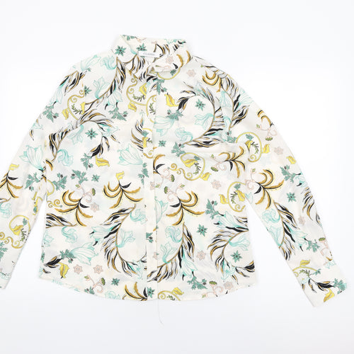 Marks and Spencer Womens White Floral Polyester Basic Button-Up Size 12 Collared