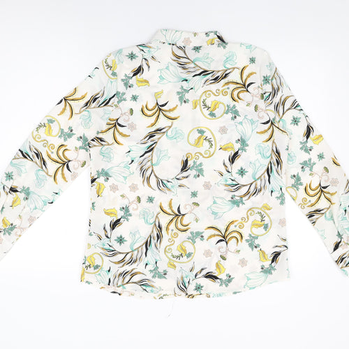 Marks and Spencer Womens White Floral Polyester Basic Button-Up Size 12 Collared