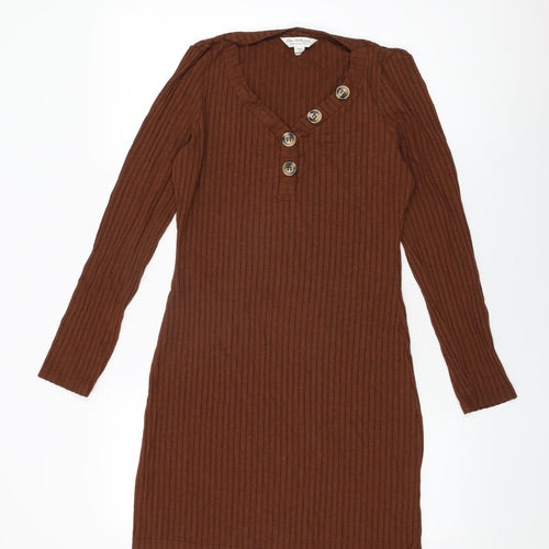 Miss Selfridge Womens Brown Polyester Shift Size 14 V-Neck Pullover