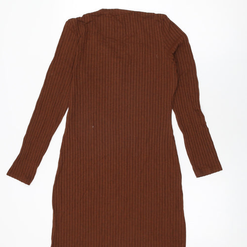 Miss Selfridge Womens Brown Polyester Shift Size 14 V-Neck Pullover