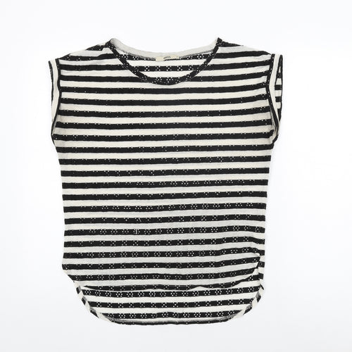 Oasis Womens Ivory Striped Polyester Basic T-Shirt Size S Round Neck