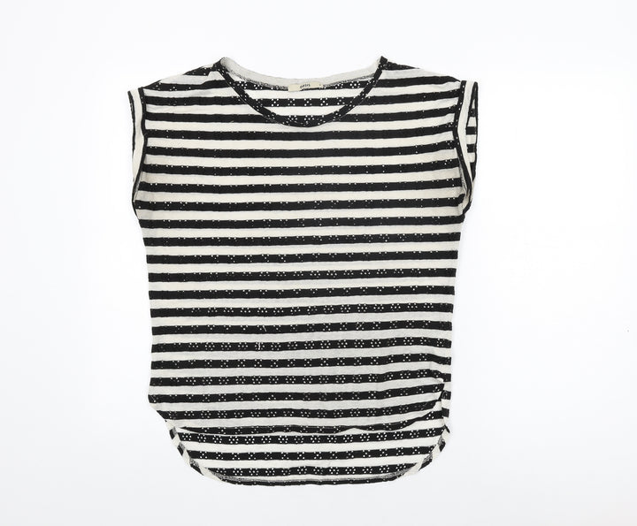 Oasis Womens Ivory Striped Polyester Basic T-Shirt Size S Round Neck