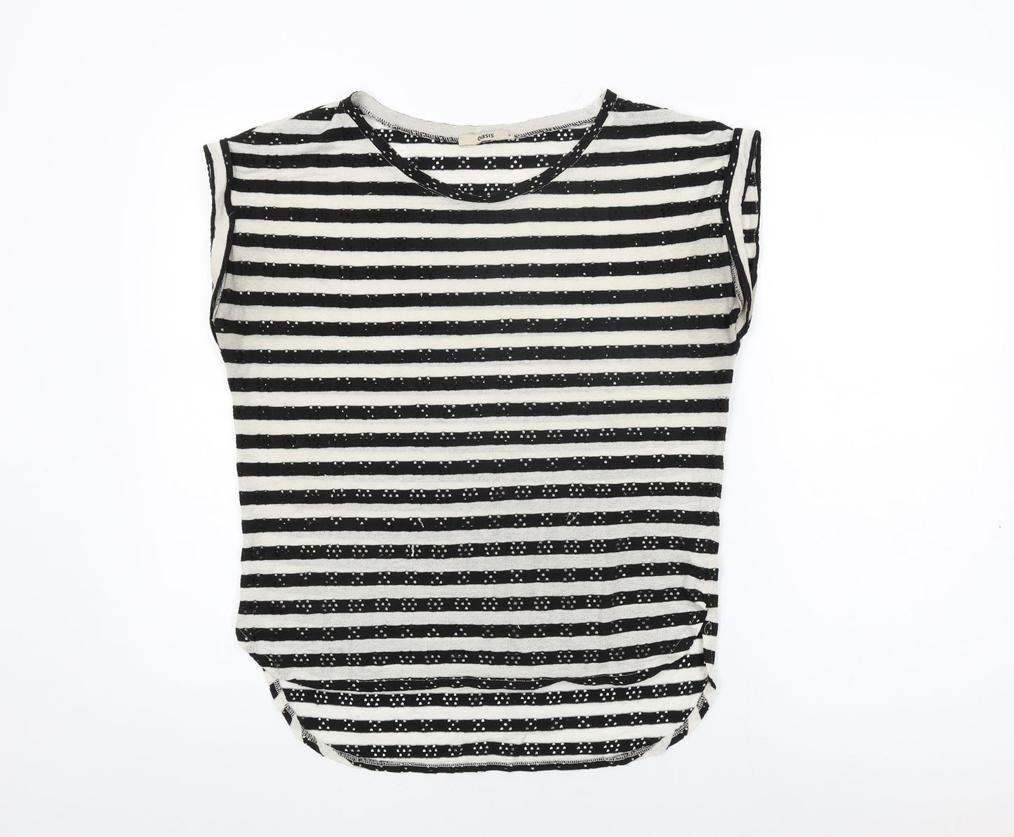 Oasis Womens Ivory Striped Polyester Basic T-Shirt Size S Round Neck