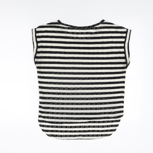 Oasis Womens Ivory Striped Polyester Basic T-Shirt Size S Round Neck
