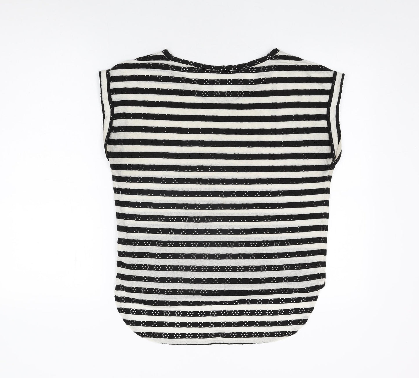 Oasis Womens Ivory Striped Polyester Basic T-Shirt Size S Round Neck