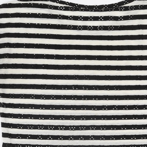 Oasis Womens Ivory Striped Polyester Basic T-Shirt Size S Round Neck