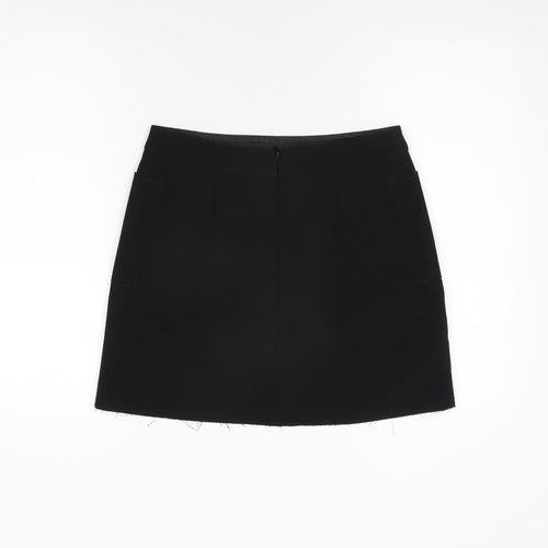 Topshop Womens Black Polyester A-Line Skirt Size 12 Zip