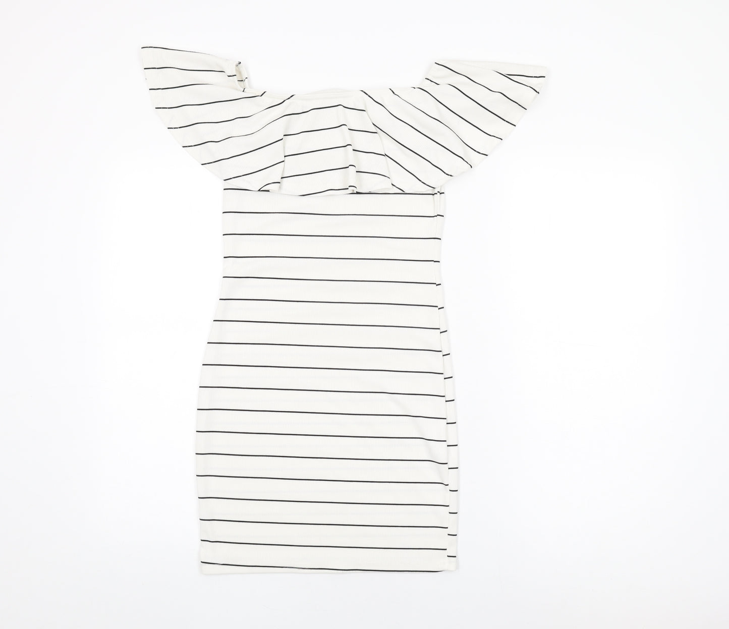Missguided Womens White Striped Polyester Bodycon Size 8 Off the Shoulder Pullover