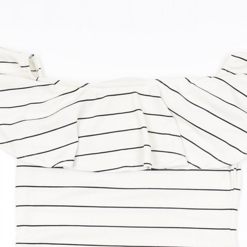 Missguided Womens White Striped Polyester Bodycon Size 8 Off the Shoulder Pullover