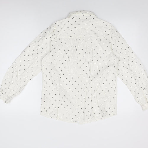 Woolovers Womens White Geometric Cotton Basic Button-Up Size 12 Collared