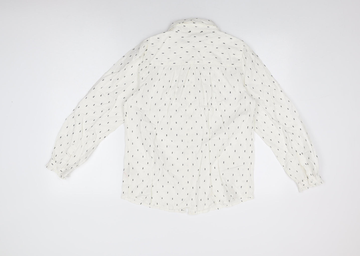 Woolovers Womens White Geometric Cotton Basic Button-Up Size 12 Collared