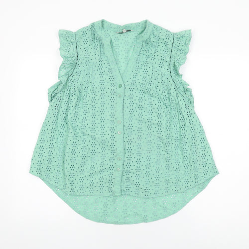 NEXT Womens Green Cotton Basic Button-Up Size 16 V-Neck