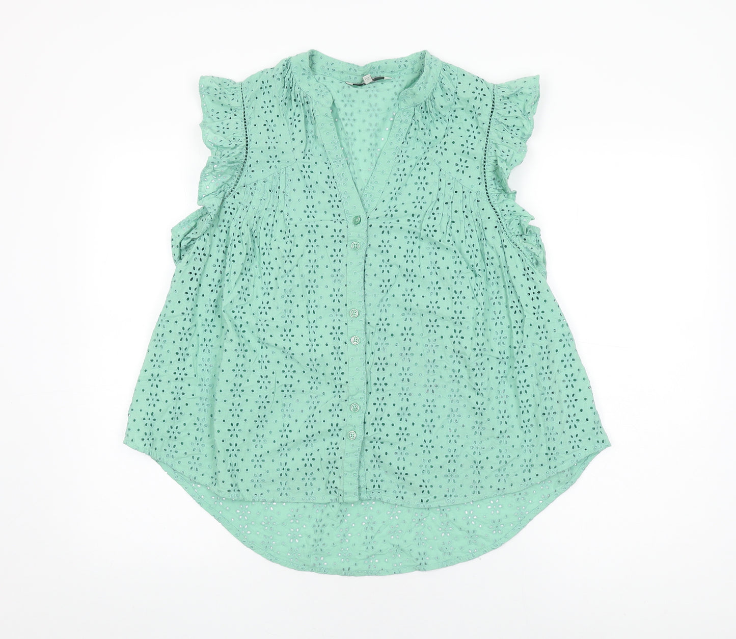 NEXT Womens Green Cotton Basic Button-Up Size 16 V-Neck