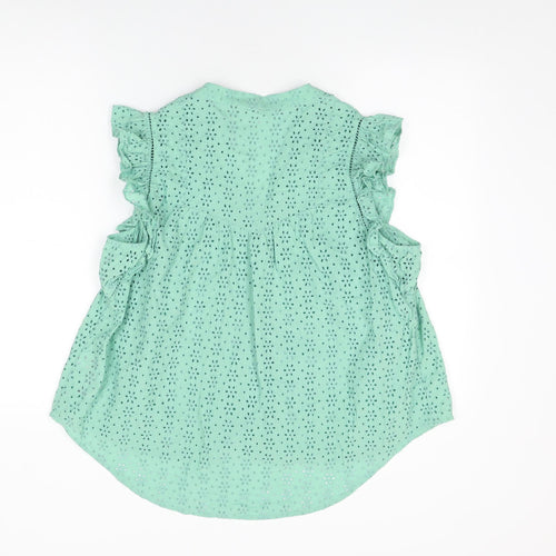 NEXT Womens Green Cotton Basic Button-Up Size 16 V-Neck