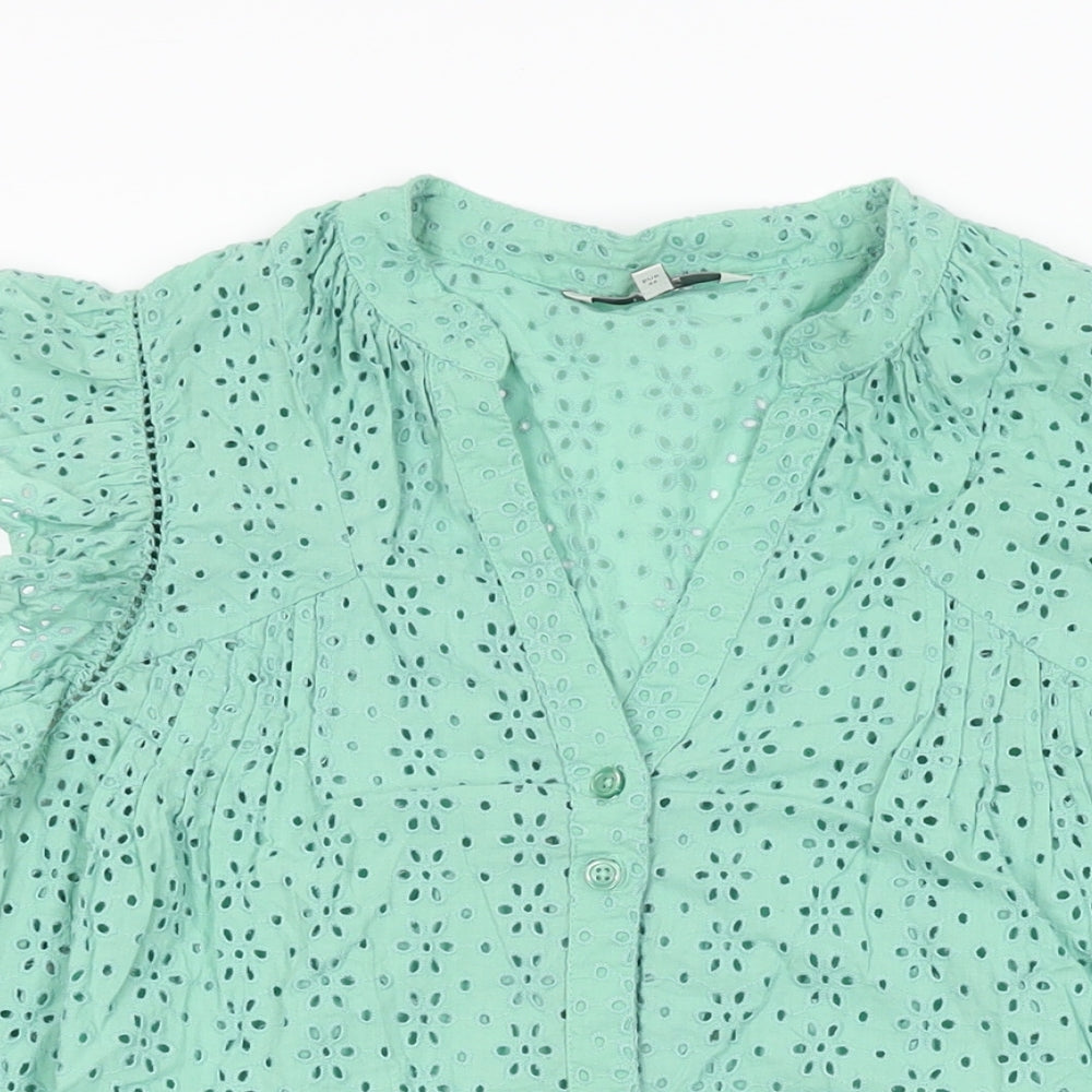 NEXT Womens Green Cotton Basic Button-Up Size 16 V-Neck