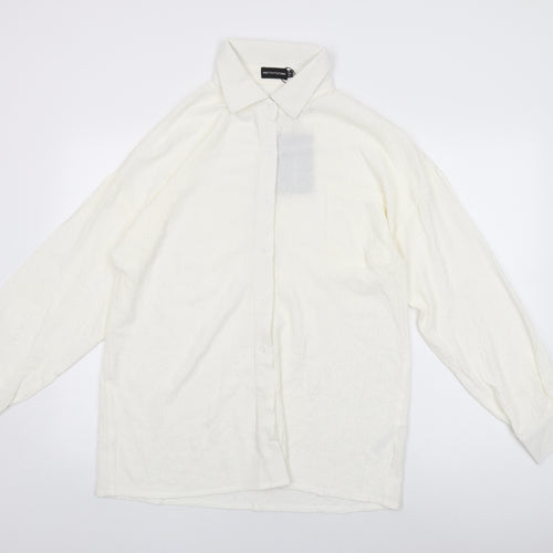 PRETTYLITTLETHING Womens White Polyester Basic Button-Up Size 12 Collared