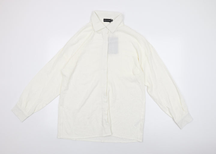 PRETTYLITTLETHING Womens White Polyester Basic Button-Up Size 12 Collared