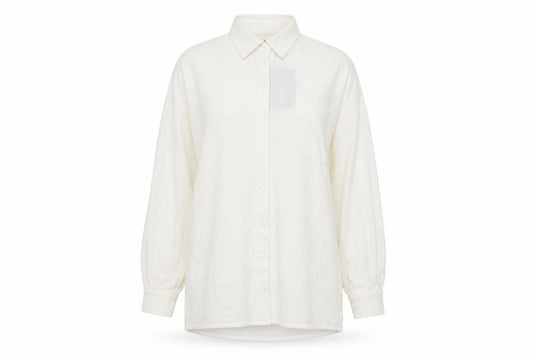 Front view of PRETTYLITTLETHING women’s white polyester basic button-up, size UK 12, collared