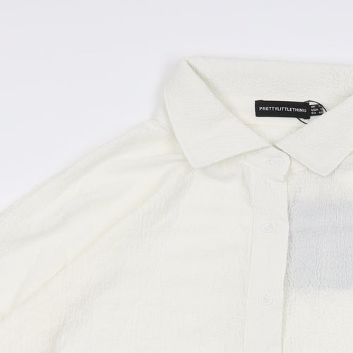 PRETTYLITTLETHING Womens White Polyester Basic Button-Up Size 12 Collared