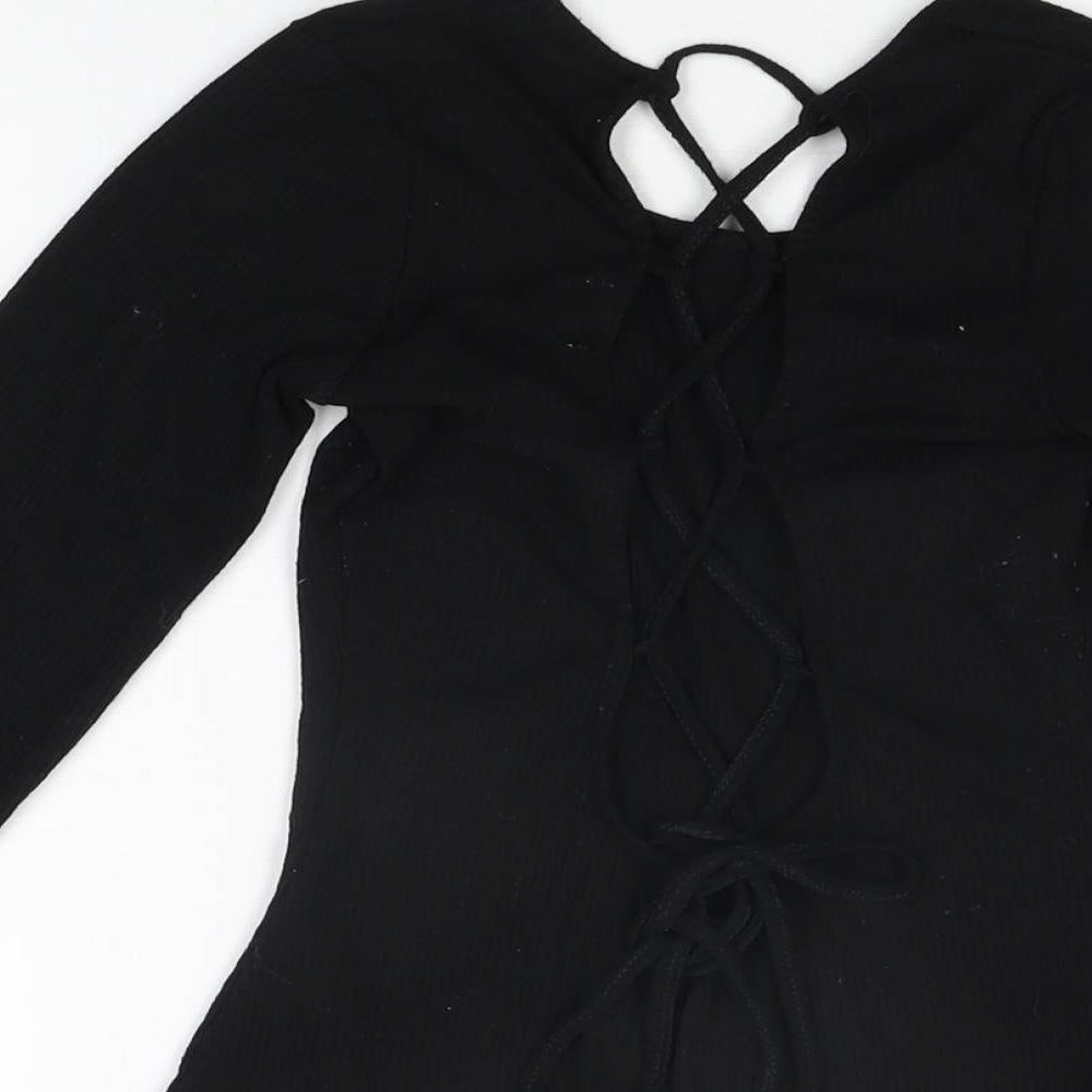 Garage Womens Black Polyester Bodysuit One-Piece Size S Snap