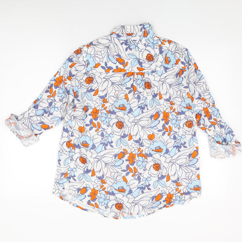Charter Club Womens White Floral Linen Basic Button-Up Size S Collared