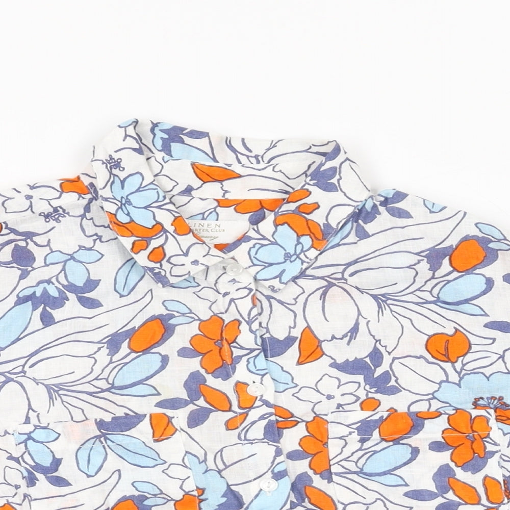 Charter Club Womens White Floral Linen Basic Button-Up Size S Collared