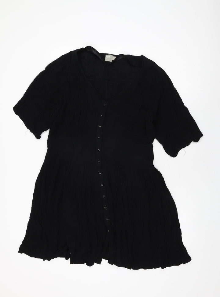 ASOS Womens Black Viscose Shift Size 10 V-Neck Button