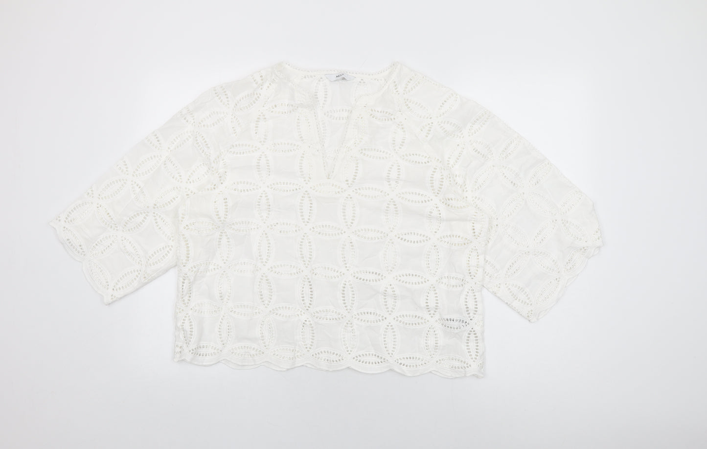 NEXT Womens White Floral Cotton Basic T-Shirt Size 16 V-Neck