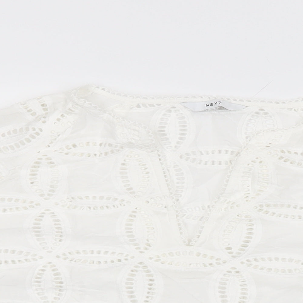 NEXT Womens White Floral Cotton Basic T-Shirt Size 16 V-Neck