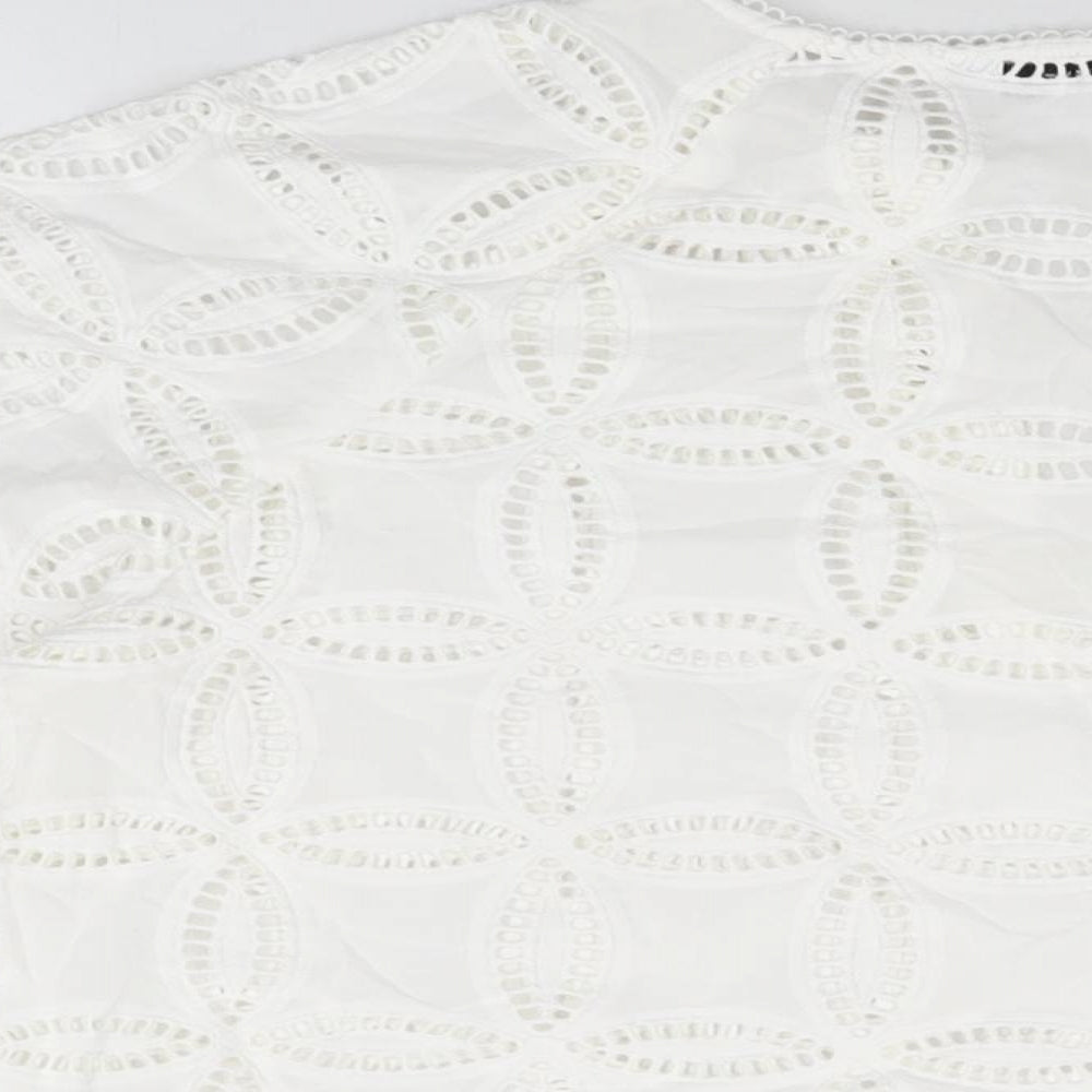 NEXT Womens White Floral Cotton Basic T-Shirt Size 16 V-Neck