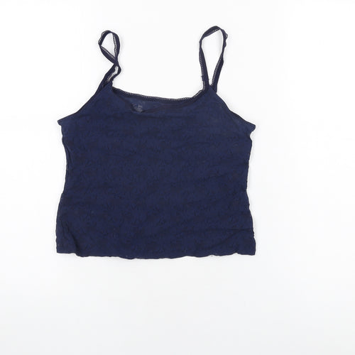 Marks and Spencer Womens Blue Floral Polyamide Cropped T-Shirt Size 12 Round Neck
