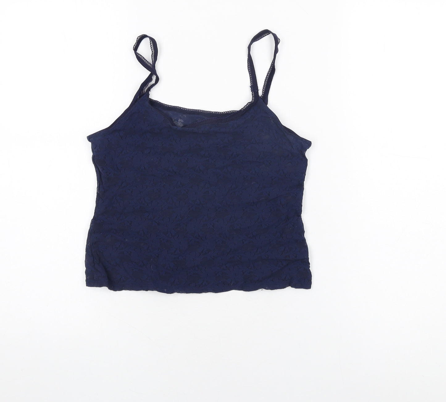 Marks and Spencer Womens Blue Floral Polyamide Cropped T-Shirt Size 12 Round Neck