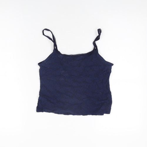 Marks and Spencer Womens Blue Floral Polyamide Cropped T-Shirt Size 12 Round Neck