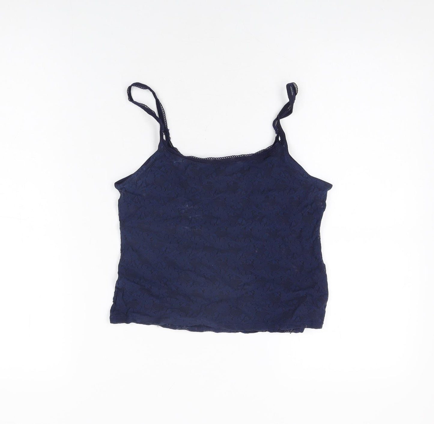 Marks and Spencer Womens Blue Floral Polyamide Cropped T-Shirt Size 12 Round Neck