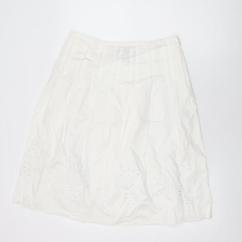 Jones New York Womens White Floral Cotton Swing Skirt Size 8 Zip