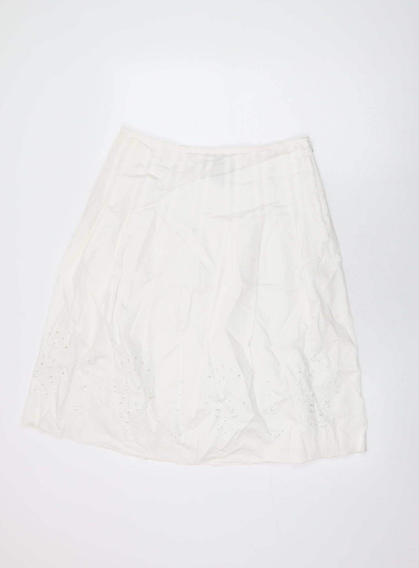 Jones New York Womens White Floral Cotton Swing Skirt Size 8 Zip